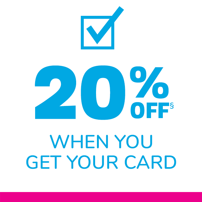 20 percent off when you use your card